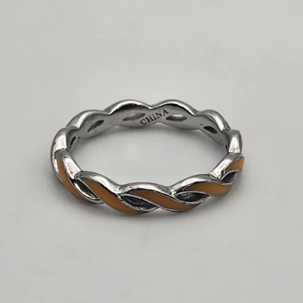Quality Gold Sterling Silver & Orange Enamel Ring (5)